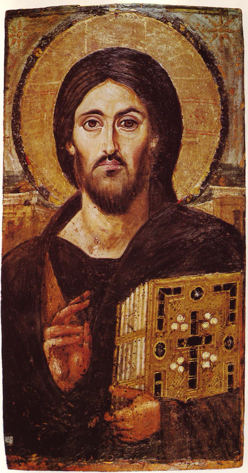 Sixth-century encaustic icon of Christ Pantocrator from St Catherine's Monastery, Sinai.
