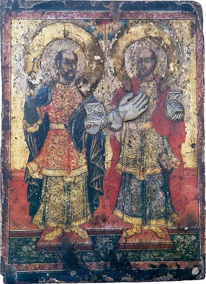 Icon of the Holy Unmercenaries Cosmas and Damian of Asia.
