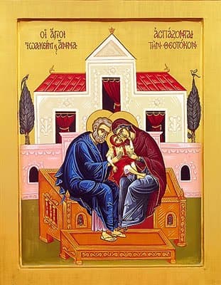 Icon of the Meeting of the Holy Ancestors Joachim and Anna at the Golden Gate.
