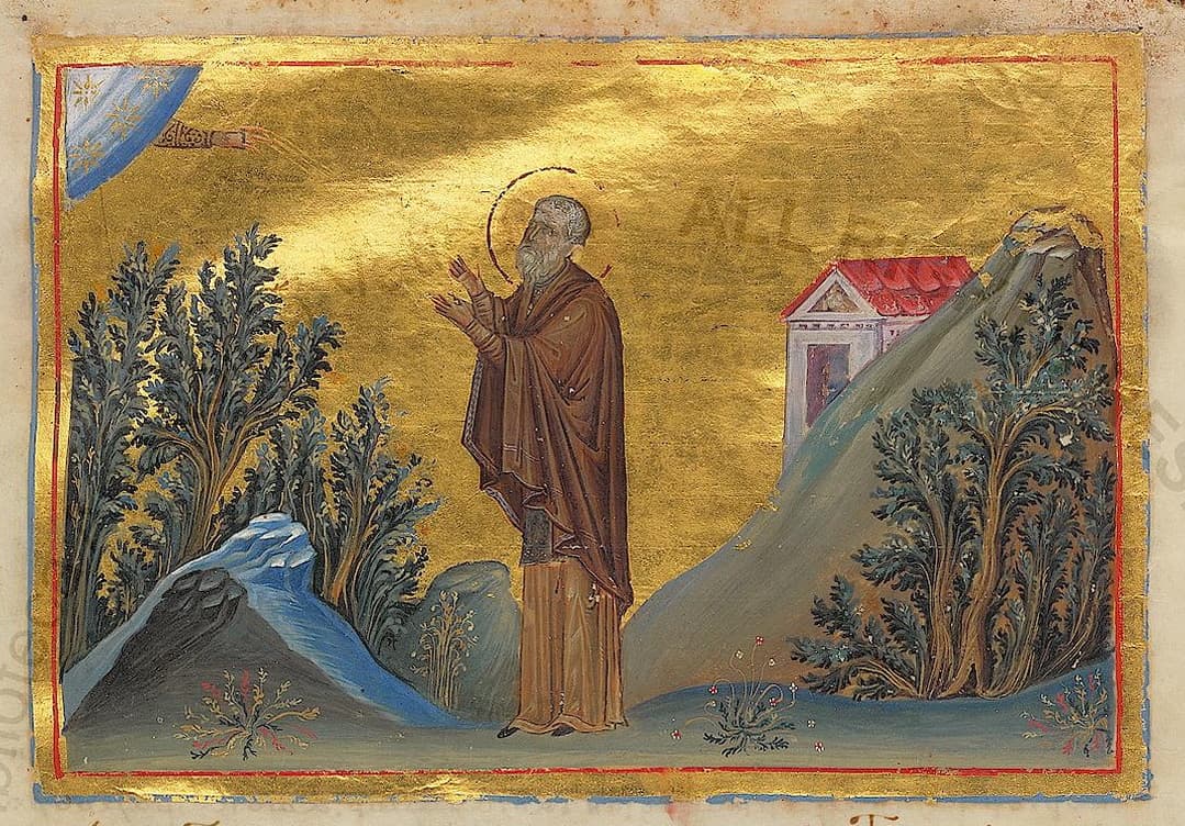 Menologion of Basil II miniature of Saint Joannicius the Great of Bithynia.