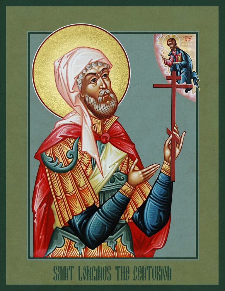 Icon of the Holy Martyr Longinus the Centurion at the foot of the Cross.