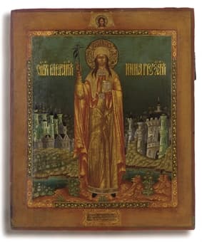 Twentieth-century Palekh-school icon of Saint Nina, Equal-to-the-Apostles, Enlightener of Georgia.