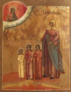 Orthodox icon of Sophia and her Daughters Faith, Hope, and Love.