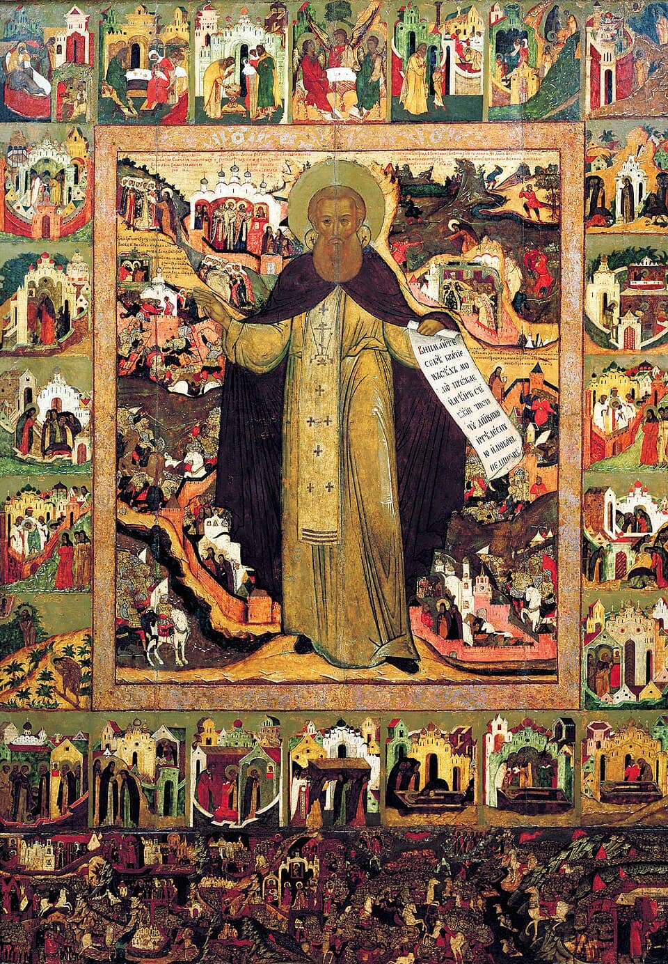 Seventeenth-century vita icon of Saint Sergius of Radonezh.